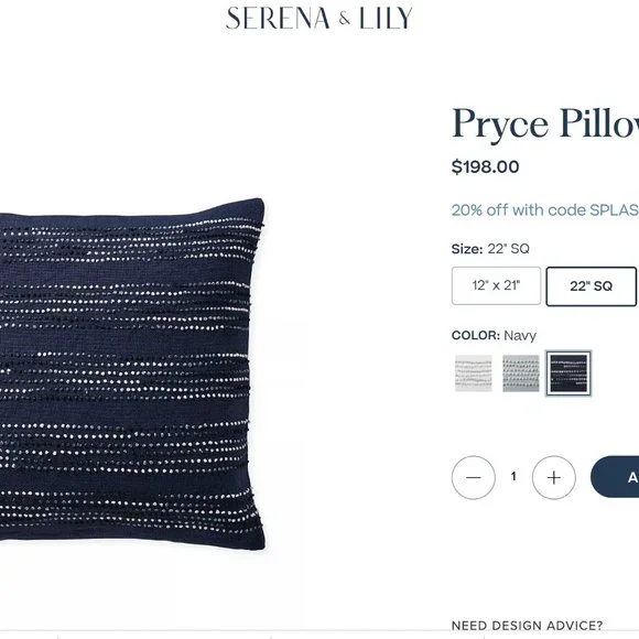 Serena and Lily Pryce Pillow Cover 22' square